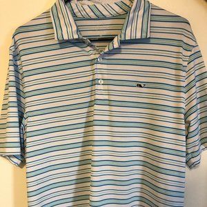 Vineyard Vines Stripe Performance Polo Men's Medium Cyan/Teal